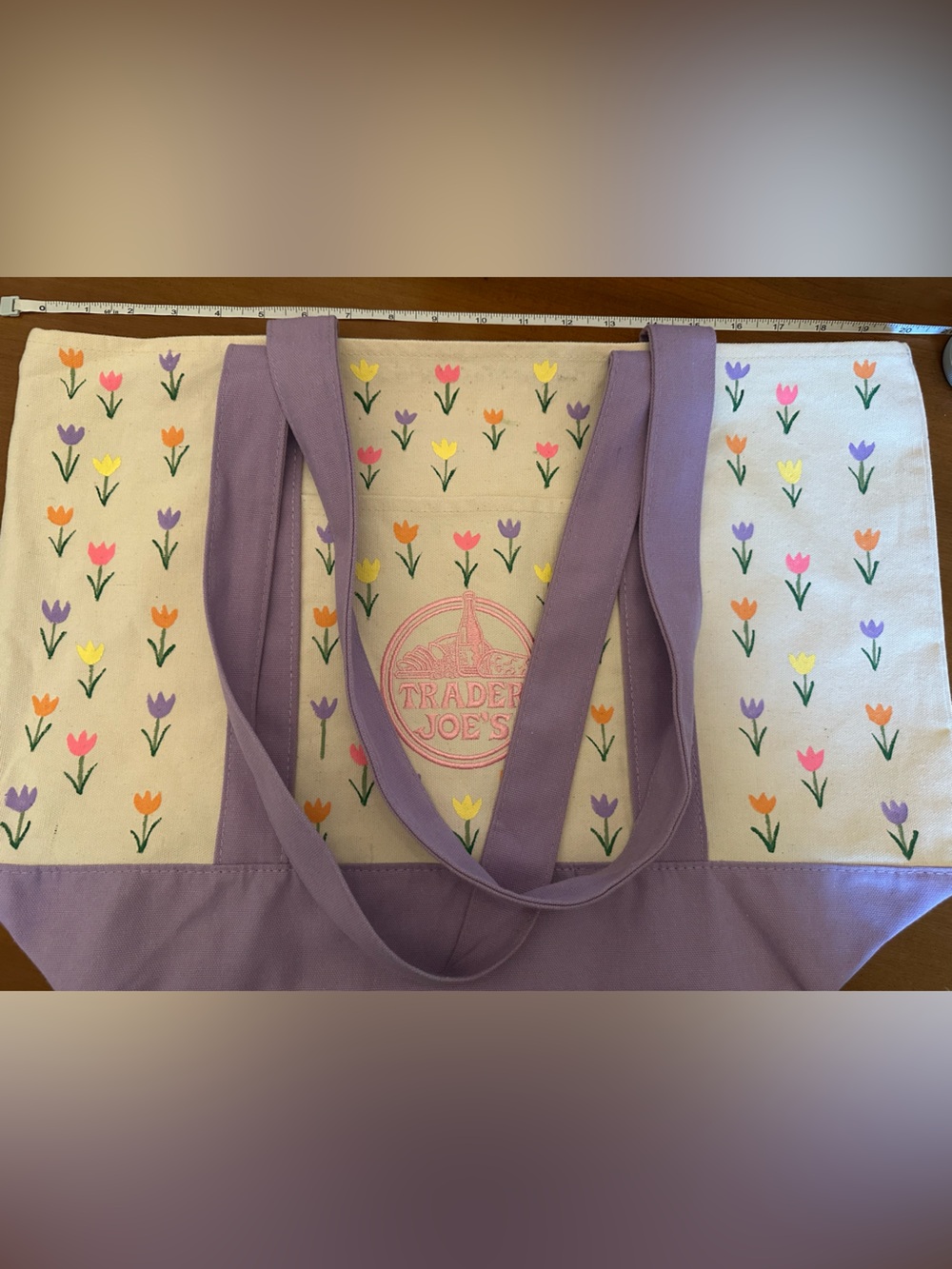 Hand Painted Trader Joe’s Lavender Canvas Tote Bag (Large Size) - Picture 3 of 5